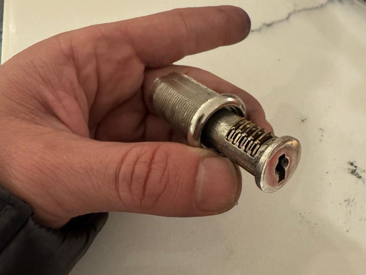 Deadbolt fitted properly into a 1950s door in Clairemont